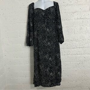 Missguided Plus Womens Dress 18 (UK 22) Black White Polka Dot Midi 3/4 Sleeve BA
